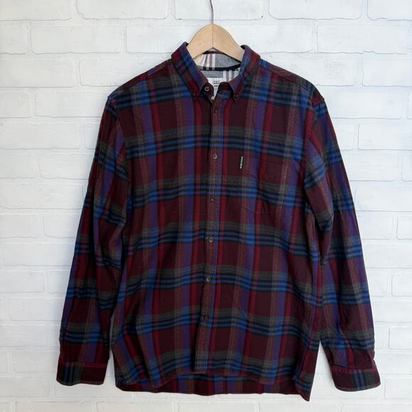 Ben Sherman Original Men's 100% Cotton Dark Plaid Button Down Shirt sz L - Picture 1 of 6